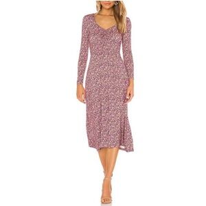 LoveShackFancy Poeta Midi Dress in Cherry Wine Pink Floral Pockets NEW